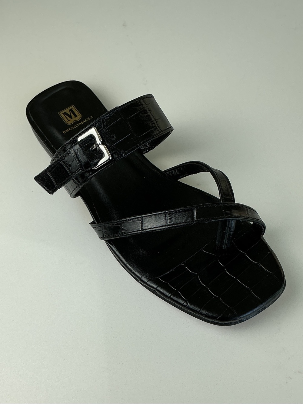 M by Bruno Magli Noela Black Croc Leather Slide Sandals Sz 6 NIB